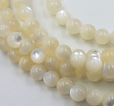 White Mother of Pearl, High Quality Mop Shell, Genuine White Shell, Round Smooth Gemstone Beads, 15.5″ Full Strand PRP578